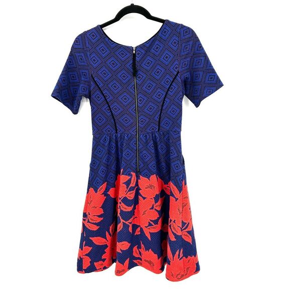 ANTHROPOLOGIE HD In Paris Blue Coral Floral Diamond Knit Mini Dress Size XS - Picture 3 of 8